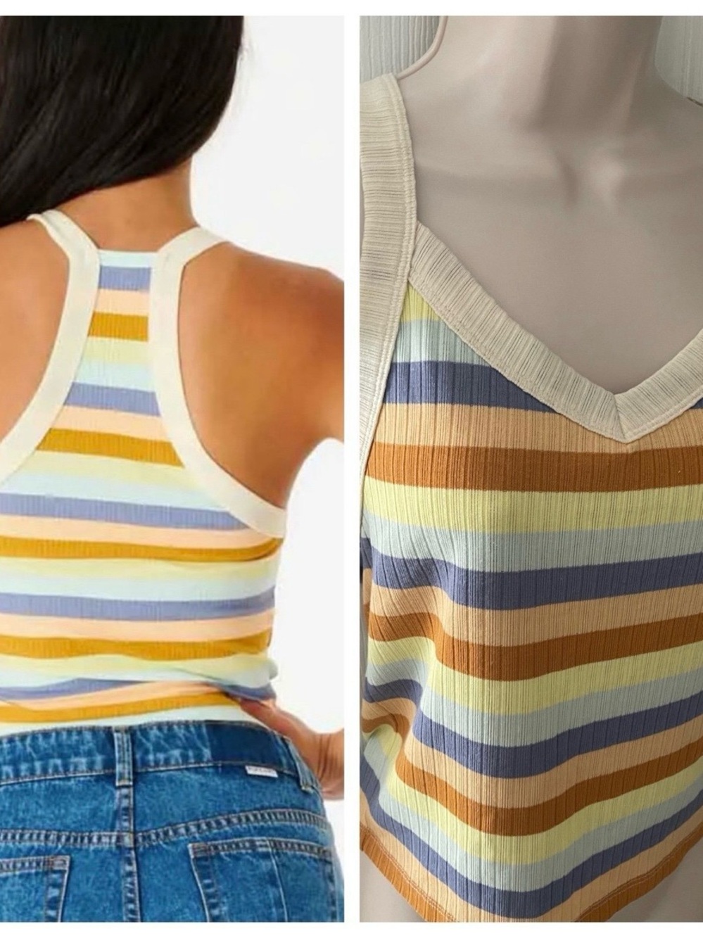 Rip Curl Ribbed Razorback Tank with neutral tones. Feels like medium/small.